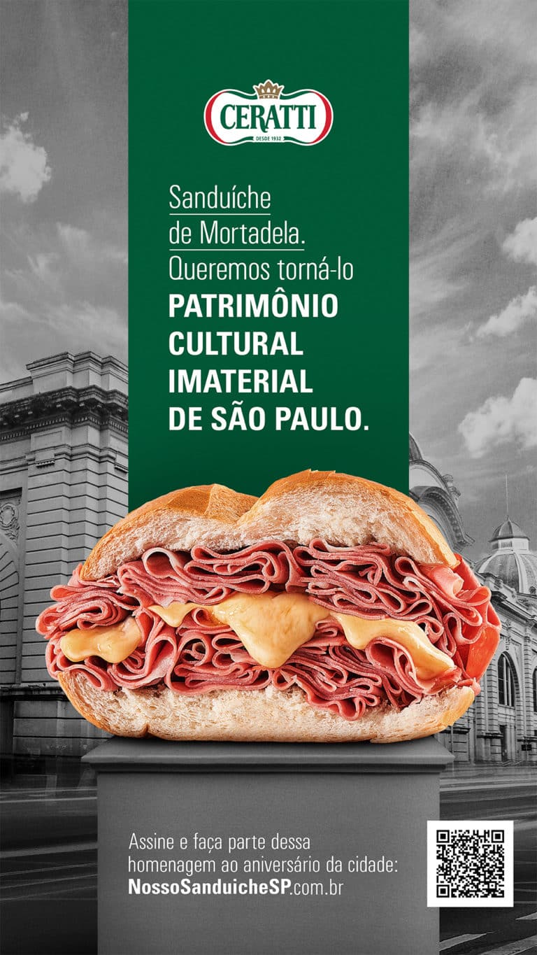 Ceratti pede tombamento cultural de sanduíche de mortadela.