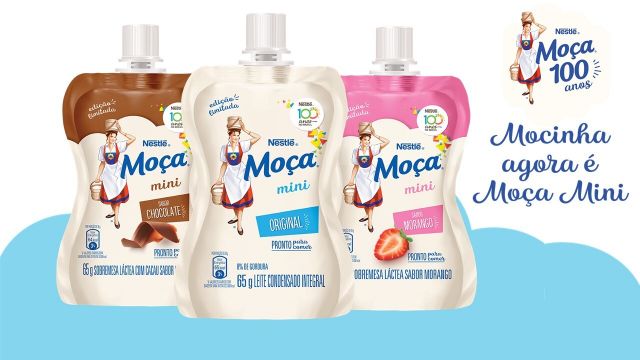 Nestlé lança Moça Mini em três sabores: original, chocolate e morango.