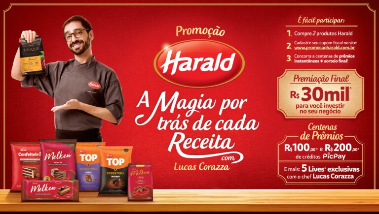 Harald lança promoção estrelada pelo chef confeiteiro Lucas Corazza.