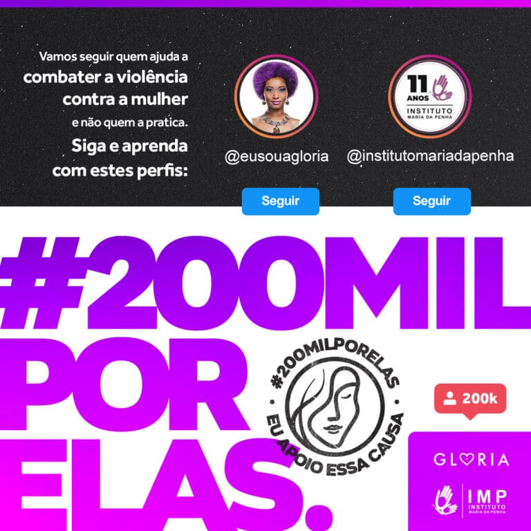 Instituto Glória e Instituto Maria da Penha lançam movimento em combate à violência contra mulheres.