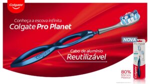 Colgate anuncia escova de dente Pro Planet com cabo de alumínio e cabeça substituível.