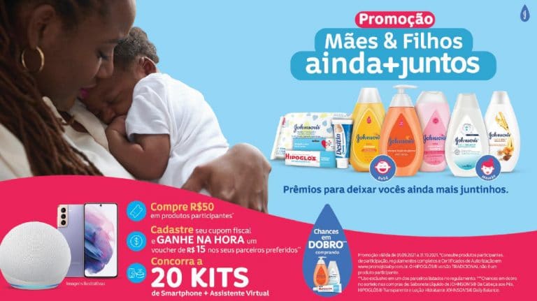 A JOHNSON'S lança a promoção Mães & Filhos ainda + juntos, onde os participantes receberão um voucher de R$15, além de 20 sorteios especiais.