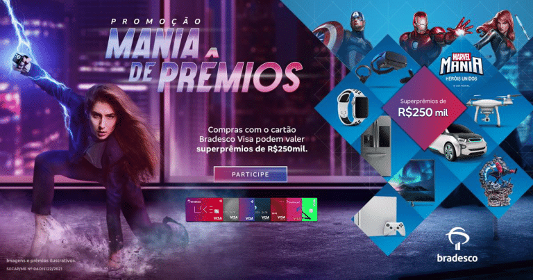 Cliente Bradesco Cartões e Visa concorrem a mais de R$ 1 milhão na promoção Mania de Prêmios.