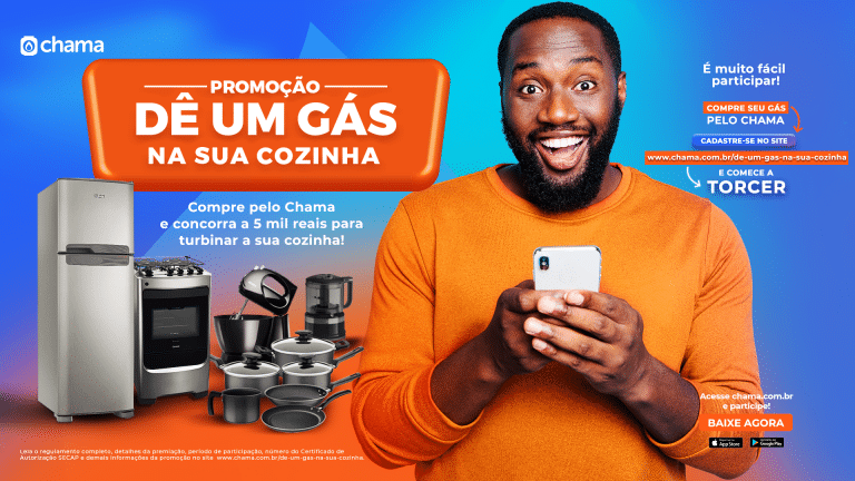 O Chama, em comemoração ao seu quinto aniversário, anuncia a promoção "Dê um gás na sua cozinha", com prêmios no valor de R$ 5 mil.