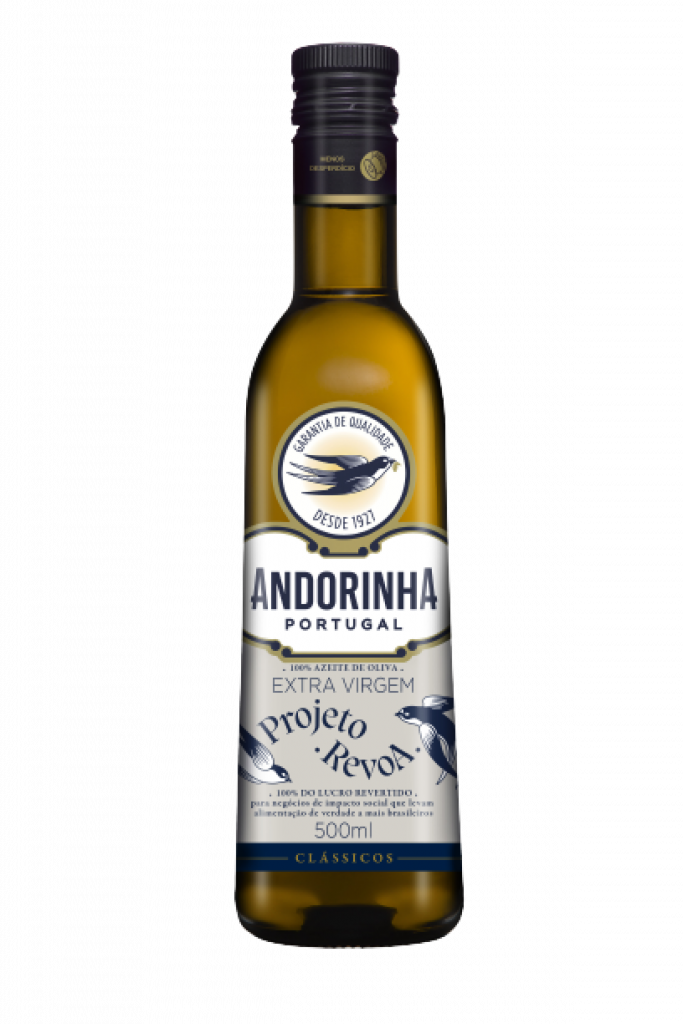 Andorinha, atenta ao atual cenário de fome, criou um produto exclusivo no mercado nacional: o azeite Andorinha Extra Virgem Projeto Revoa.