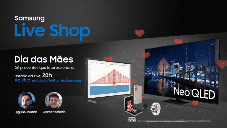 A Samsung transmite às 20h de hoje, dia 5 de maio, uma Live Shop especial de Dias das Mães, com ofertas exclusivas.