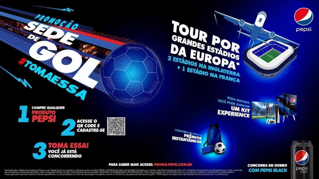 A PEPSI, para reforçar sua presença nos esportes, lança a promoção "Sede de Gol", que levará fãs para conhecer grandes estádios da Europa.