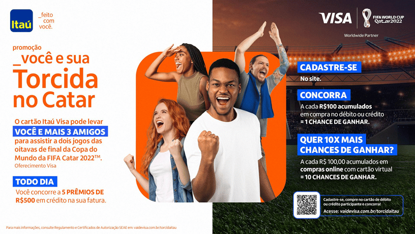 A Visa, sabendo da paixão do povo brasileiro pela tão esperada Copa do Mundo da FIFA Catar 2022, se une com o Itaú para lançar uma promoção.