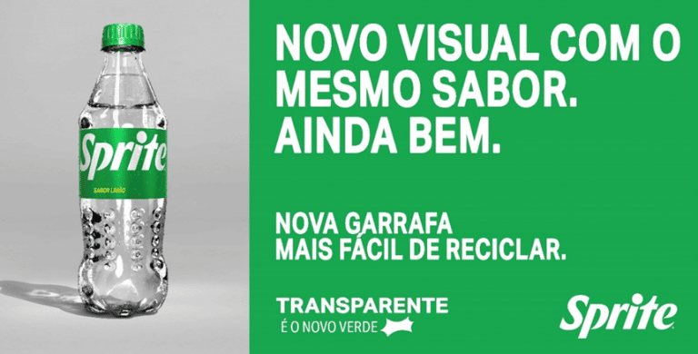 A Sprite anunciou a troca de sua característica garrafa verde para transparente, tornando a embalagem ainda mais fácil de ser reciclada.