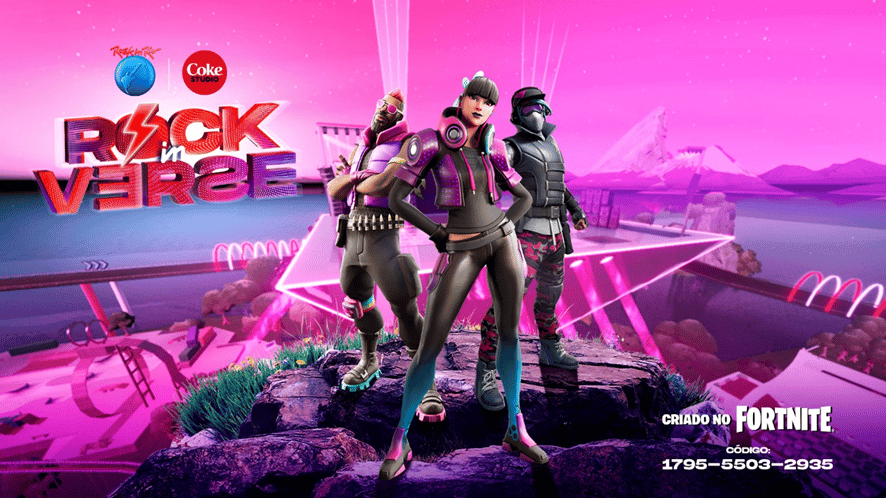 Rock in Rio e Coca-Cola lançam experiência dentro do Fortnite, com trilha sonora produzida pela dupla de DJs Cat Dealers.