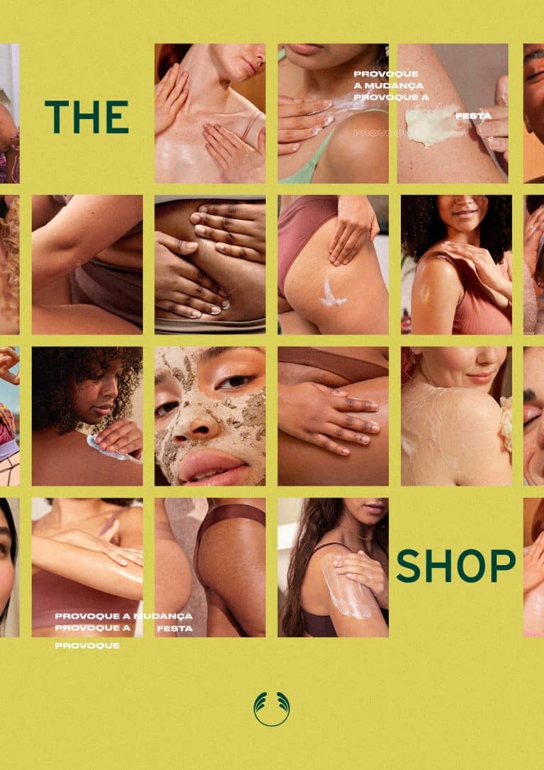 A marca The Body Shop, substituiu do nome a palavra "Body" (corpo em inglês) para dar lugar a imagens de diferentes corpos.