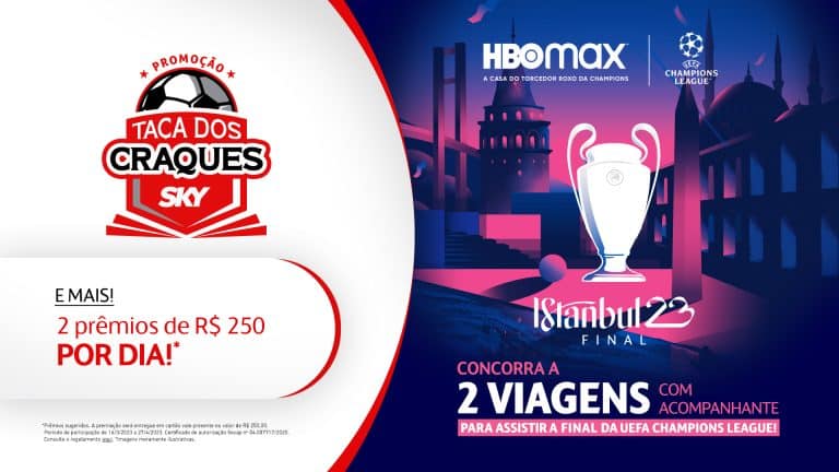 A nova campanha promocional da SKY, realizada em parceria com a HBO Max, é nomeada "Taça dos Craques SKY".