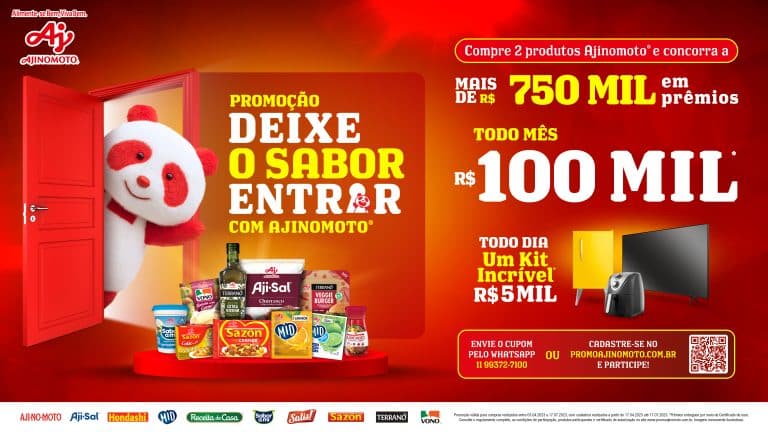 Ajinomoto do Brasil apresenta promoção que irá distribuir mais de R$ 750 mil em prêmios, incluindo sorteios mensais de R$ 100 mil.