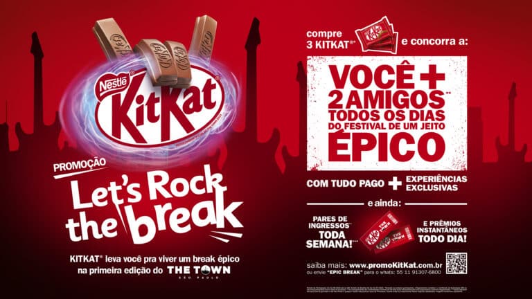 O KITKAT, chocolate oficial de The Town 2023, irá proporcionar a chance dos consumidores fazerem parte desse momento único.