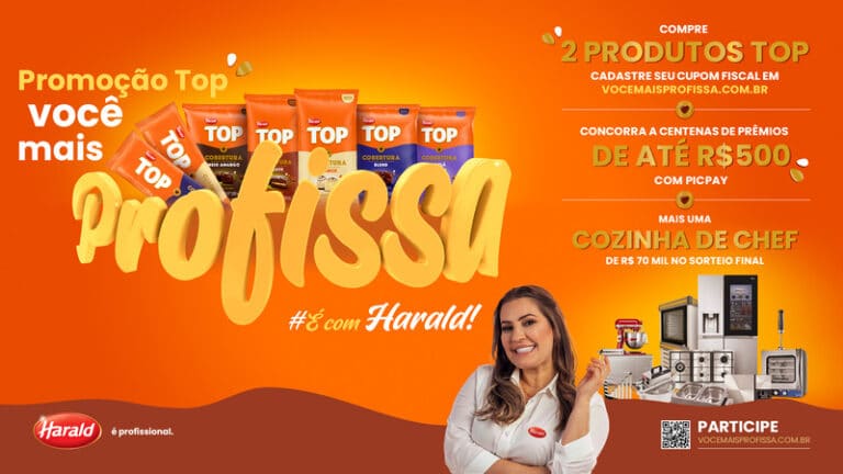 A Harald, empresa líder em coberturas e referência em chocolates para o mercado especializado, lança a "Promoção TOP Você Mais Profissa".