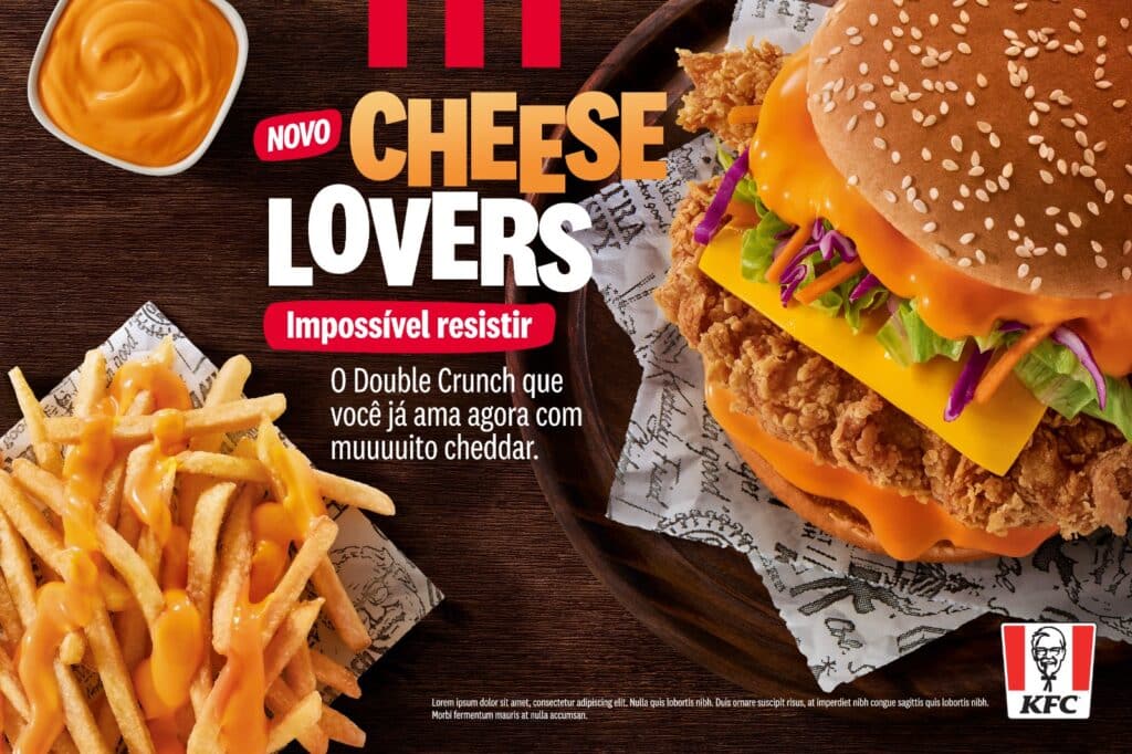 O KFC decidiu ampliar seu cardápio a fim de agradar os amantes de queijo, com o Sanduíche Double Crunch Cheese Lovers.