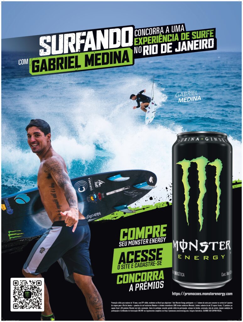 A Monster Energy Drink, marca global de energéticos líder no mercado brasileiro, acaba de lançar a promoção "Surfando com Gabriel Medina".