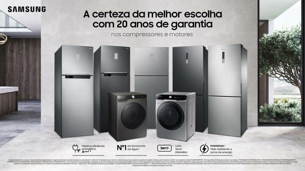 Samsung estreia nova campanha com vídeos que destacam os diferenciais da linha de refrigeradores Evolution e da linha completa de lavadoras.