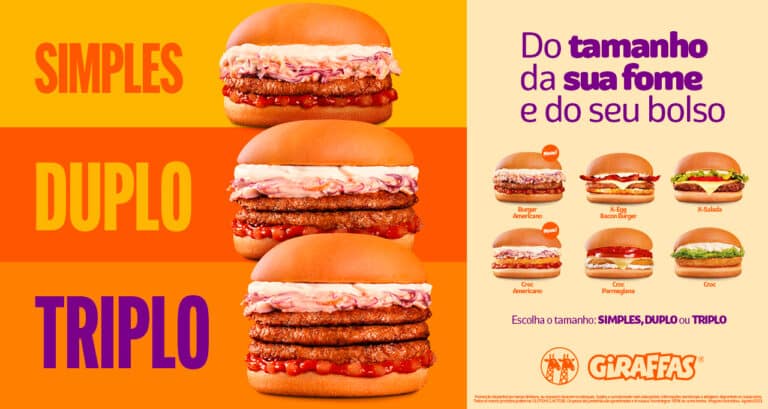 Giraffas lança a ação "Do tamanho da sua fome" que tem como objetivo oferecer aos consumidores mais variedade e sabor, que cabe no bolso.