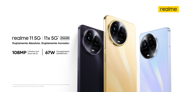 A realme acaba de anunciar o início das vendas no Brasil do realme 11 5G e realme 11x 5G, o smartphone Leap Up 5G da marca.