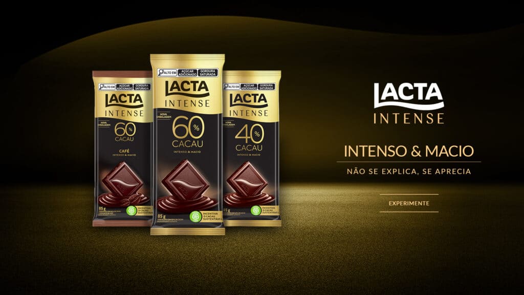Lacta Intense, conhecida por sua qualidade superior de chocolate com maior teor de cacau, apresenta novos visuais para suas embalagens.