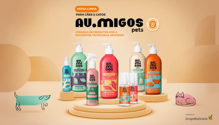 O Boticário anuncia sua estreia no mercado de pet care com o lançamento da marca AuMigos Pets, pensada exclusivamente para cães e gatos.