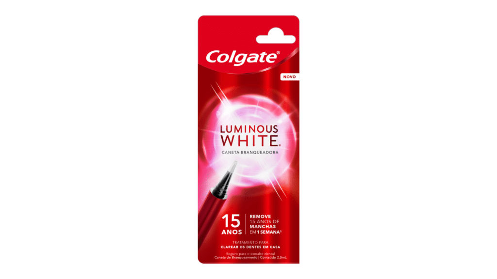 Colgate acaba de lançar a tecnológica caneta branqueadora Luminous White, produto que contém 3% de Peróxido de Hidrogênio na composição.