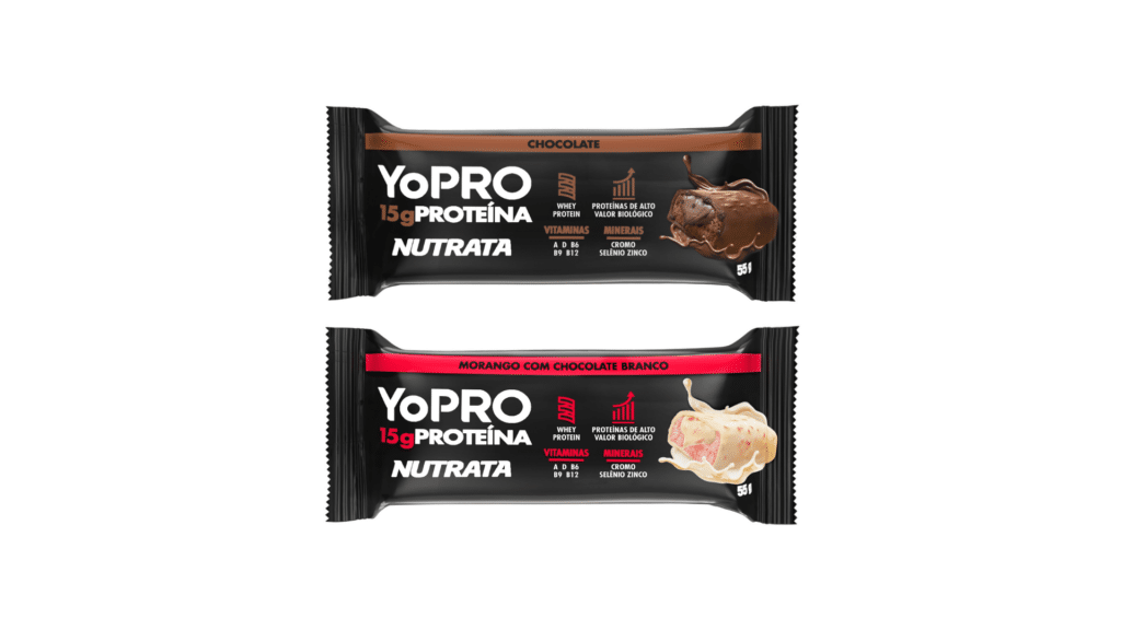 Nutrata e a YoPRO lançaram a barra de proteína Nutrata YoPRO, que estará em dois sabores: chocolate e morango com chocolate branco.