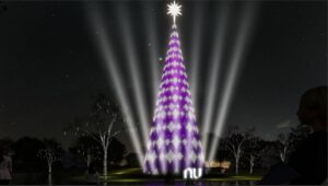 A maior árvore da cidade de São Paulo será roxa e feita de LED, em um patrocínio inédito do Nubank, em preparação para o Natal.