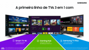 A Samsung está lançando a nova fase de sua campanha de marketing focada nos diferenciais das primeiras e únicas TVs 3 em 1 do mercado.