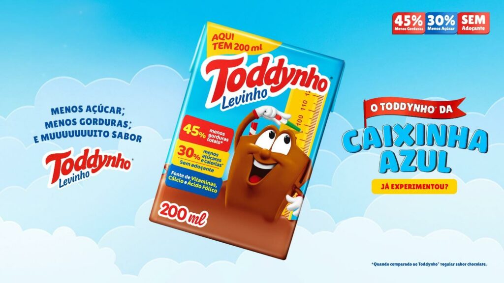 Toddynho aposta em campanha para reforçar os diferenciais de Levinho, que possui 45% menos gorduras totais comparado à versão tradicional.