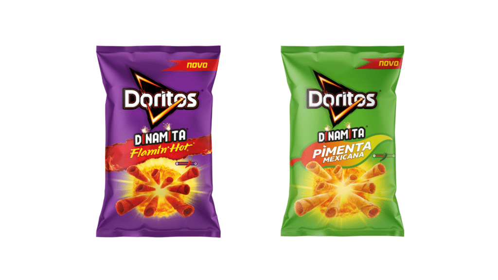 DORITOS está ampliando seu portfólio com a chegada de DORITOS DINAMITA aos pontos de venda, nas versões FLAMIN' HOT e Pimenta Mexicana.