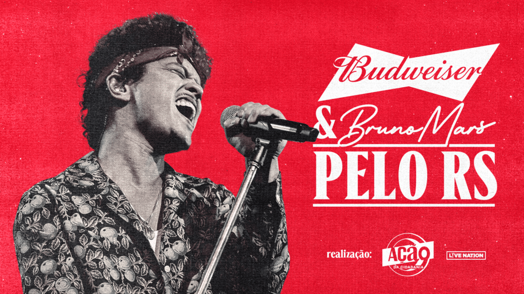Budweiser anuncia show especial do cantor Bruno Mars para doadores de uma iniciativa beneficente em prol do Rio Grande do Sul. 