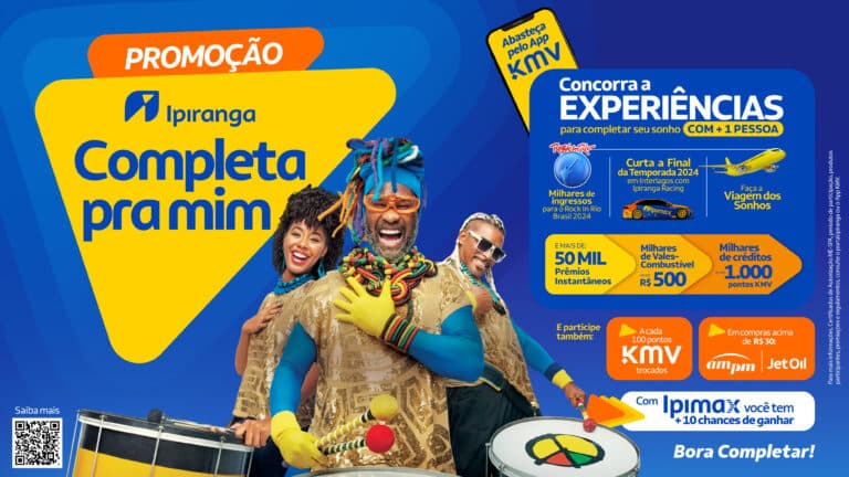 Ipiranga apresenta promoção que oferece prêmios incríveis, que poderão ser compartilhados entre o ganhador e mais uma pessoa.