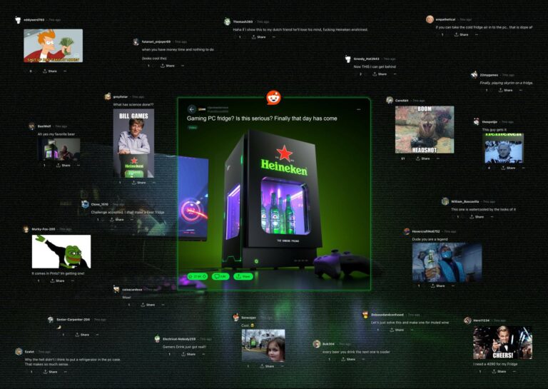 A campanha "The Gaming Fridge" da Heineken ganhou Leão de Prata e Bronze em Cannes. A geladeira une PC e frigobar para gamers.