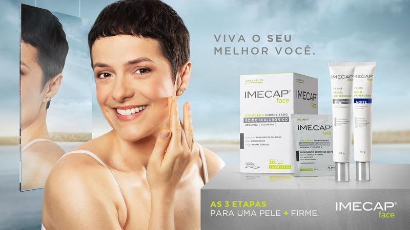 O Imecap Face, da FQM, está de volta à mídia em campanha em TVs abertas e fechadas, destacando os cuidados com a pele.