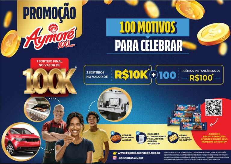 A Aymoré criou, para comemorar seu centenário, a promoção “100 Motivos para Celebrar”, válida em todo o território nacional.