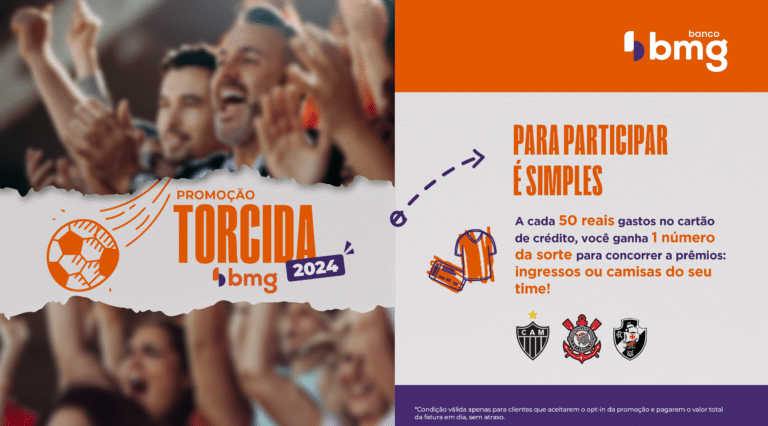 O Banco Bmg anuncia a terceira edição da promoção "Torcida Bmg", ação voltada para os correntistas do Corinthians Bmg, Galo Bmg e Vasco Bmg.