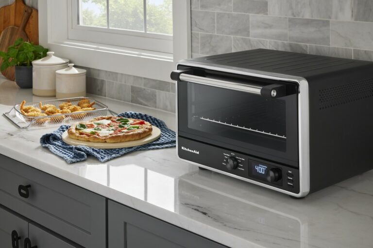 A KitchenAid lança seu mais novo produto no mercado brasileiro: o Forno Multifunções KitchenAid com Air Fryer e Acessório para Pizza.