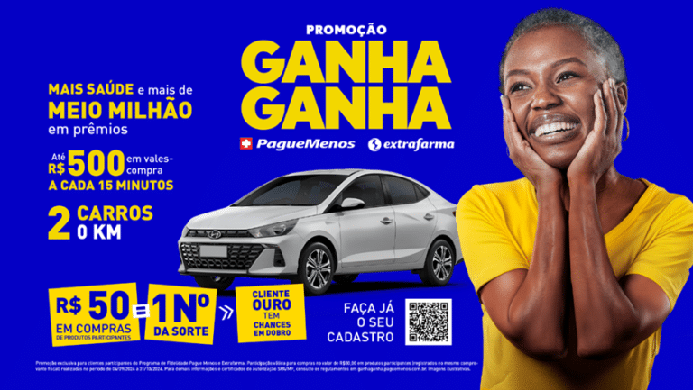 A Pague Menos e Extrafarma promovem, durante os meses de setembro e outubro, a campanha/promoção "Ganha Ganha".