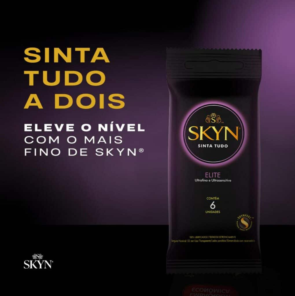 A SKYN promove a importância do prazer compartilhado, destacando a experiência sensorial única e conexões proporcionadas por suas camisinhas.