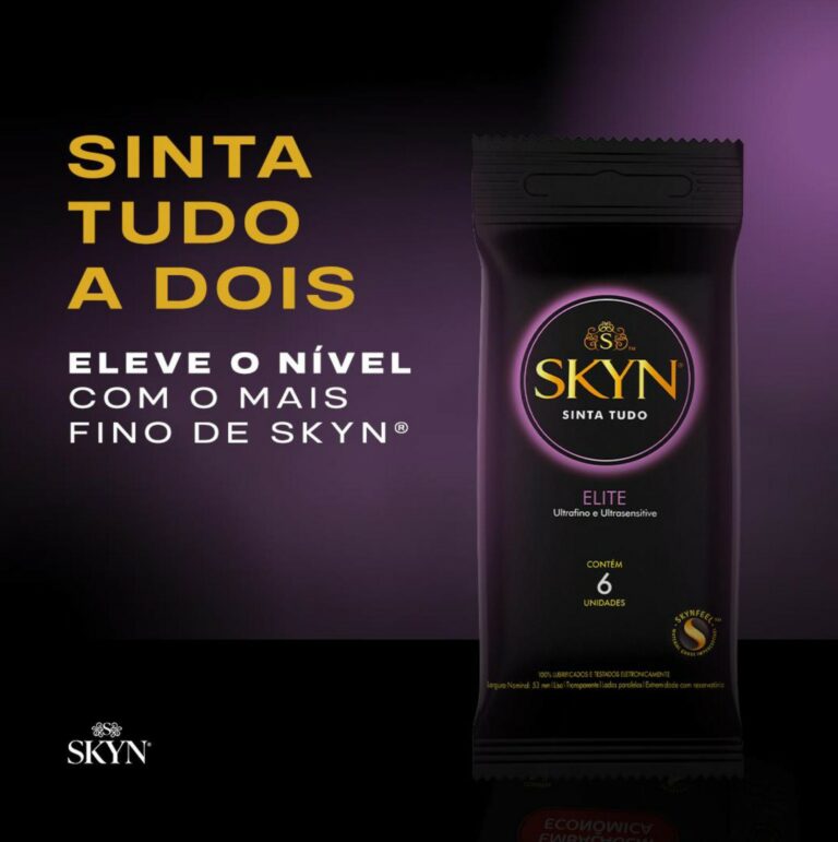 A SKYN promove a importância do prazer compartilhado, destacando a experiência sensorial única e conexões proporcionadas por suas camisinhas.