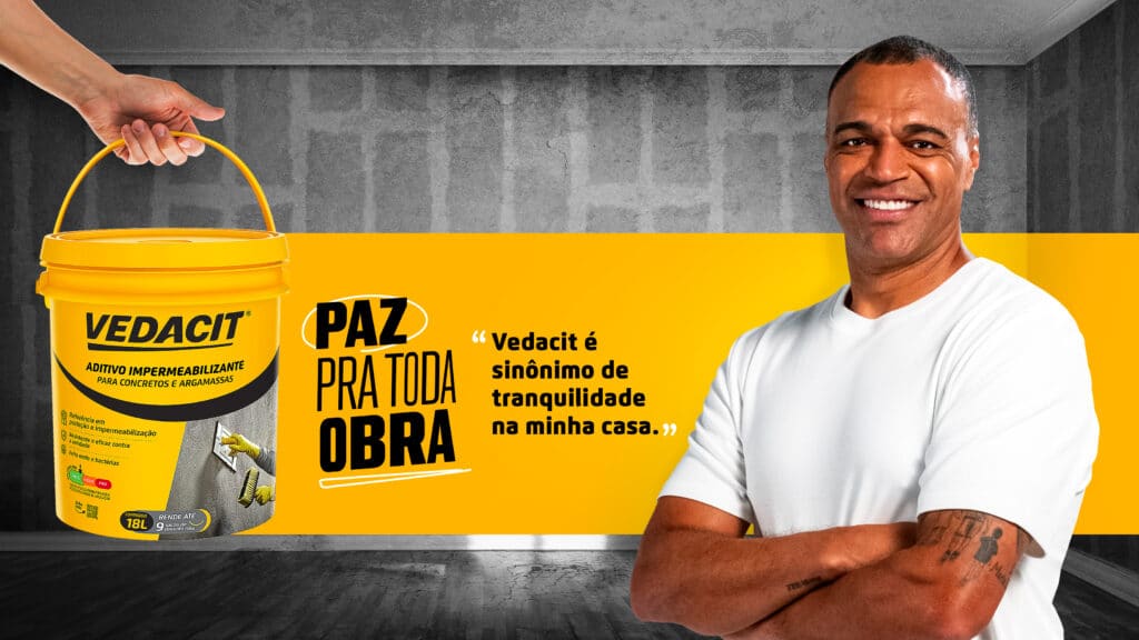 A Vedacit acaba de lançar sua nova campanha, nomeada "Paz pra toda obra", estrelada pelo ex-jogador Denílson.