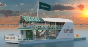 O Boticário comunica sua primeira flagship em um barco em Belém, no Pará, trazendo a campanha "Pará, a beleza flui aqui".