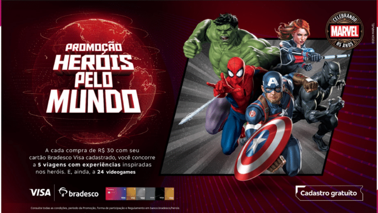 O Bradesco e a Visa se uniram, visando celebrar os 85 anos da Marvel, e lançaram a promoção "Heróis Pelo Mundo".