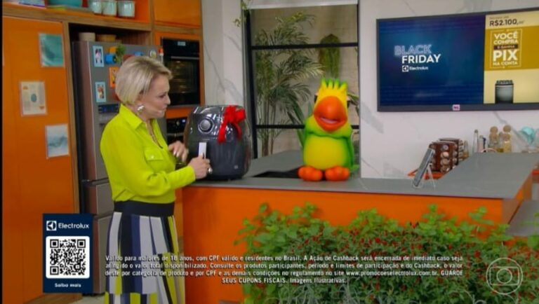 A Electrolux marcou presença no programa Mais Você quando Loro Mané presenteou Ana Maria Braga com uma Air Fryer por Rita Lobo.