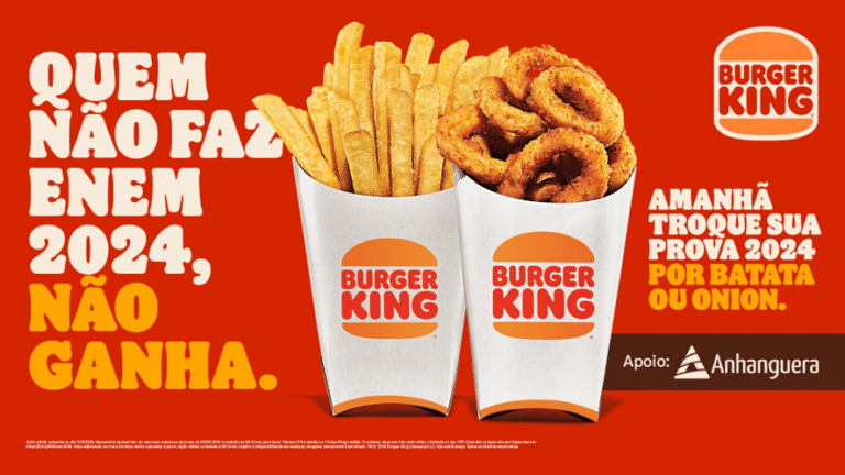 Burger King dará uma Batata Frita média ou uma Onion Rings média para quem comprovar que participou do ENEM deste ano.