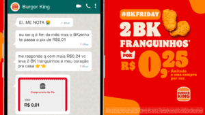 Burger King inova na Black Friday com Pix de R$0,01 e promoção de franguinhos