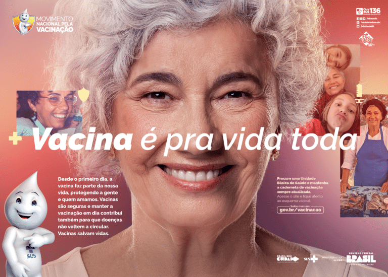 Criada pela agência Calia, a nova campanha do Ministério da Saúde reforça a importância da vacinação em todas as fases da vida.