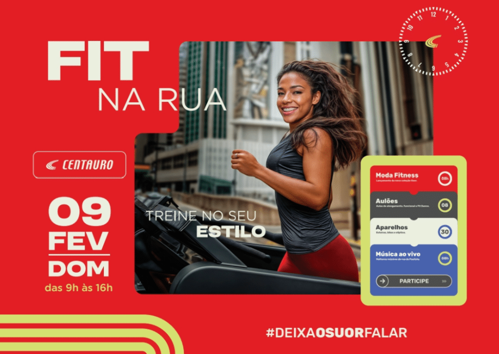 A Centauro decidiu transformar, nesse próximo domingo, dia 9 de fevereiro, a Av. Paulista em uma academia a céu aberto.